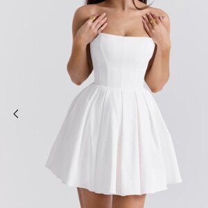 House of CB - Emmanuela White Strapless Pleated Mini Dress